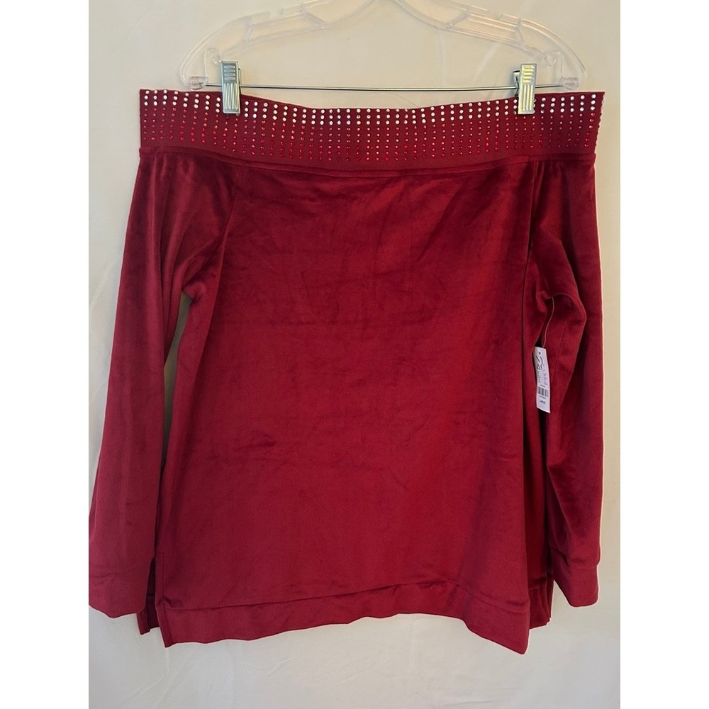 New York & Company Burgundy Velour Off Shoulder Rhinestone Top NWT‎ Large 2001